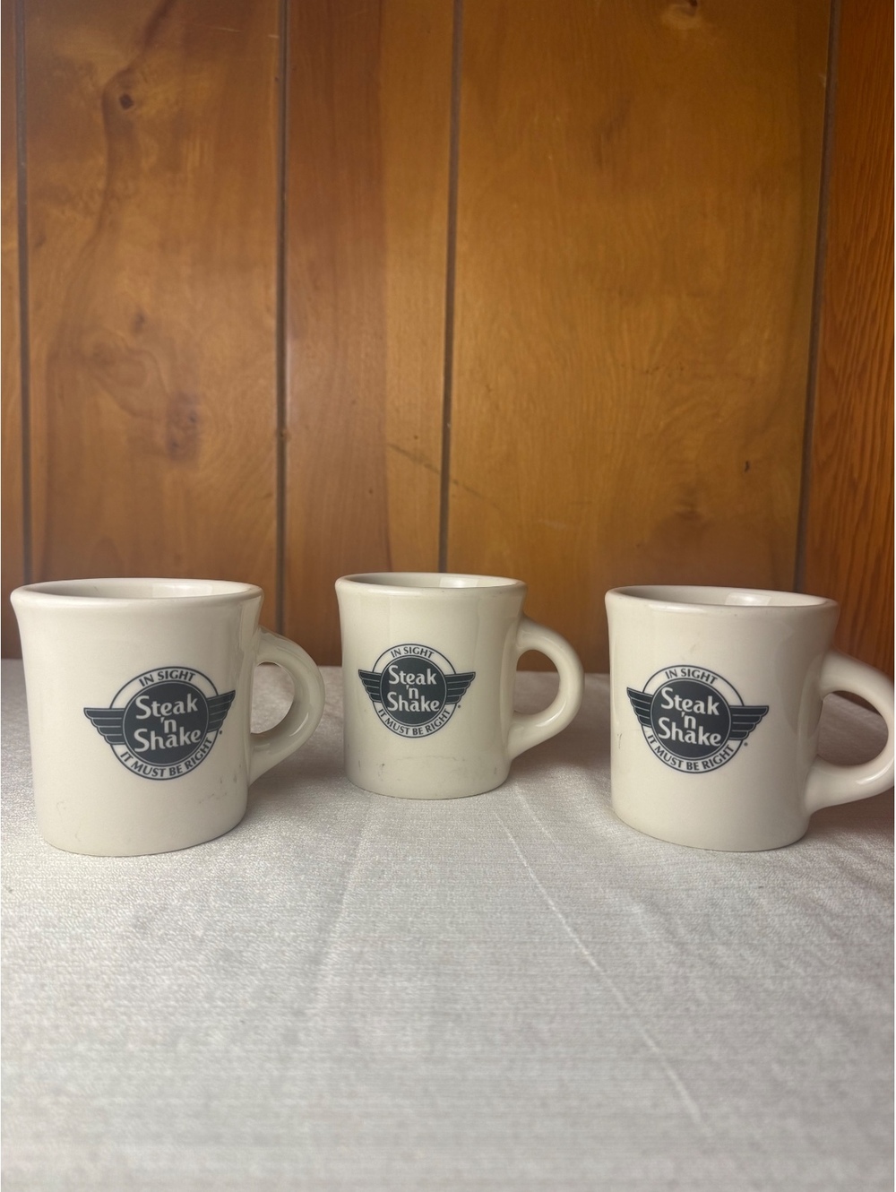 Vintage Steak ’n Shake Homer Laughlin Coffee Mugs Set of 3 Restaurant Diner Cups